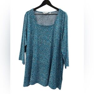 Susan Graver Micro Dot Patterned Stretch Tunic Top 3/4 Sleeves Size 3X Artsy